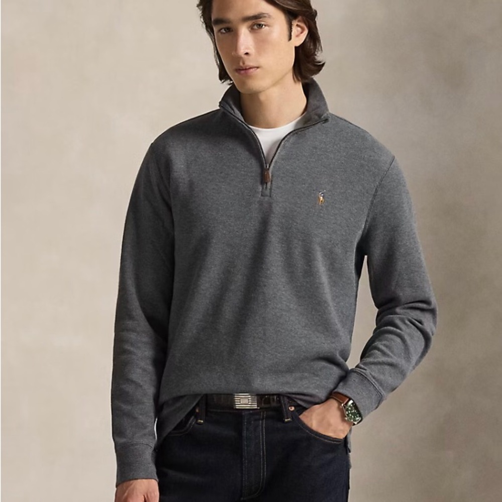 Polo by Ralph Lauren Performance Estate Rib Quarter-Zip Pullover Grey